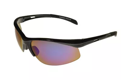 Badical Glade Half Frame Wraparound Sports Sunglasses Black/Blue-Revo Mirror ML • £17.97