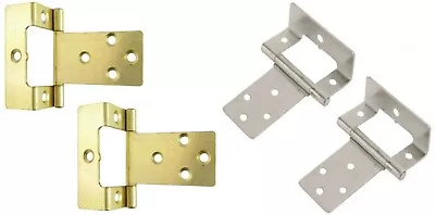 SET OF 2 LARGE CRANKED 50mm SILVER/BRASS FLUSH HINGES Wood Cupboard Door Hang • £4.75