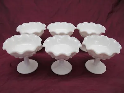 Set Of 6 Westmoreland Paneled Grape Milk Glass Footed Dessert Bowls Compotes 4.5 • $70