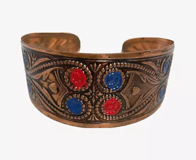 Lovely Vintage Solid Copper Cuff Bracelet Detailed Pressed Floral Design • $22.90