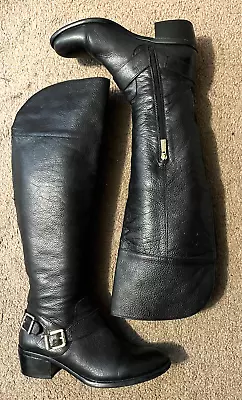 Vince Camuto 'bethany' Lady 8.5 M Black Leather O-t-k Riding Boots Side Zip • $29.99