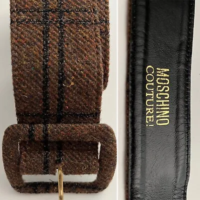 Vtg Couture Belt MOSCHINO Brown Wool Leather Lined Women  Size 44 European • $34