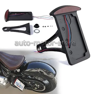 Motorcycle Vertical License Plate Bracket Side Mount Holder Led Brake Light Lo • $46.06