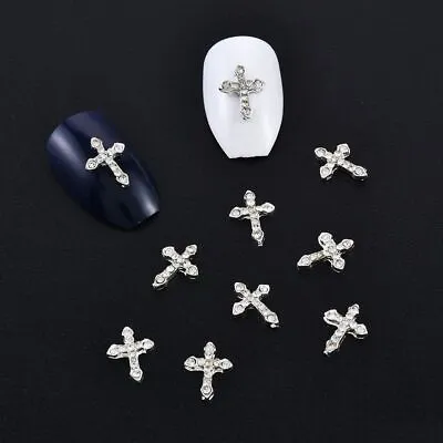 10pcs Rhinestone Cross Nail Charms Alloy Simple Manicure Art Decoration Tools • $8.99