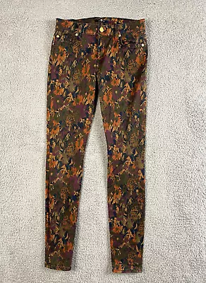 7 For All Mankind Women Brown Floral Skinny Jeans 28x31 Originally $98 • $24.55