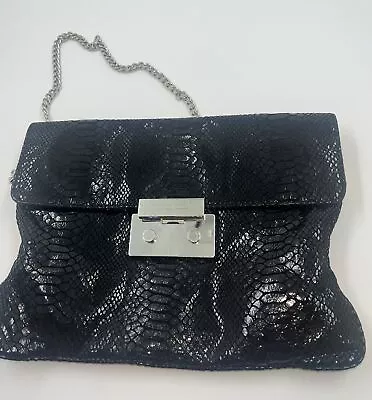Michael Kors Sloan Black Python Embossed  Leather  Chain Shoulder Bag/ Clutch    • $50