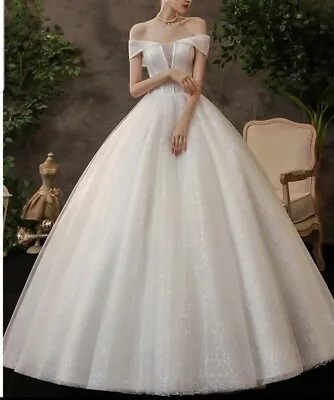 £195 • Buy UK White Ivory Off Shoulder A Line Floor Length Sequins Wedding Dress Size 6-20