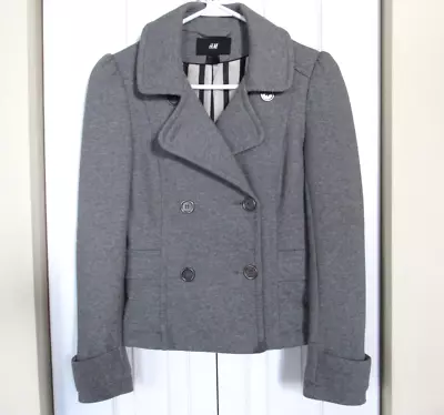 Women H&M Lined Gray Cotton-Blend Pea Coat Jacket Size 4 • $9.50