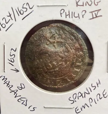 1624 & 1652 2 Date Coin Spanish Pirate Era Counterstamp 8 Maravedis Rare Genuine • $47