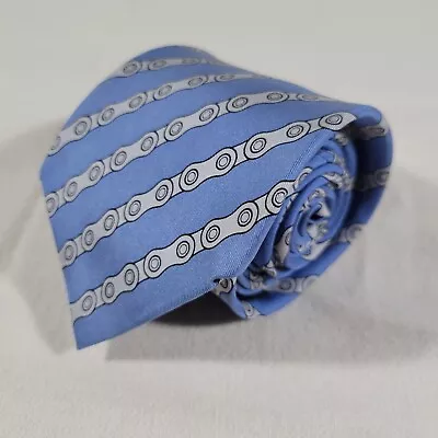 Josh Bach Neck Tie Blue Repp Bicycle Chain Pattern 100% Silk Necktie 3 X60  USA • $19.95