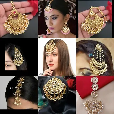 Indian Maang Tikka Gold Jewelry Plated Bollywood Kundan Head Set Bridal Fashion • $17.39