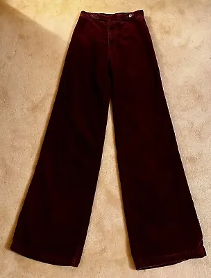 Vintage 1970s | Chemin De Fer | Bow Tie Buckle | Bellbottom Corduroy | Burgundy • $185