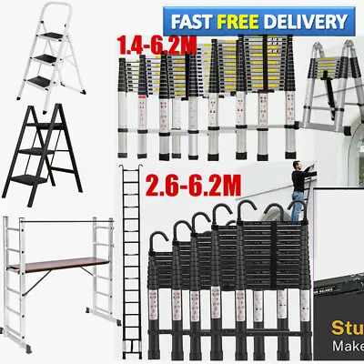 3.8M/3.2M//6.2M Multi-Purpose Aluminium Telescopic Ladder/Folding Steel Ladder • £43.97