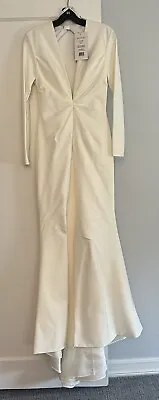 NEW Sherri Hill 50309 Long Sleeve Ivory Wedding Gown Sz 6 Open Back & High Slit • $95