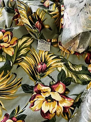 Retro Tropical Print Waverly Tablecloth 65” R Vintage Barkcloth Look  Sage MCM • $17.85