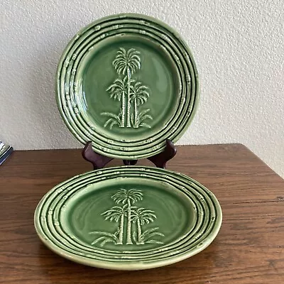 2 Bordallo Pinheiro Green 8 1/4  Salad Dessert Plates - Palm Tree & Bamboo • $20