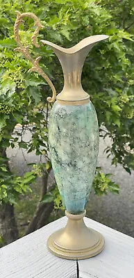 Vintage Green Stone Marble Brass Ewer Victorian Style 20th C. Mantel • $48
