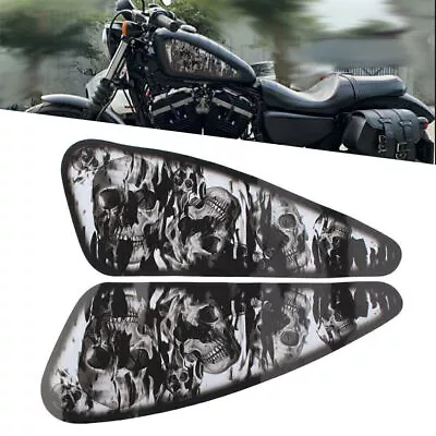 Black Skull Motorcycle Decals Fuel Gas Tank Pad Stickers For Harley XL883 1200 • $31.59