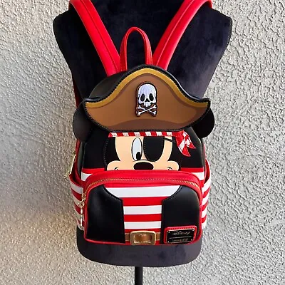 Loungefly Disney Pirate Mickey Mouse Mini Backpack Red White Striped Pirate Hat • $79.99