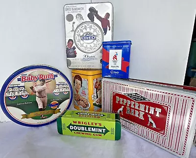 Lot Of 6 Vintage Advertising Tins-Oreo-Baby Ruth-Toll House-Wrigley's-Curad... • $7.77