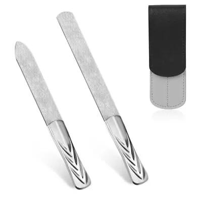 Professional Metal Nail File With Leather Case2 Pcs Stainless Small Silver  • $9.24