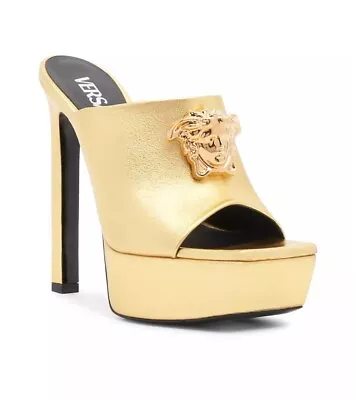 Versace La Medusa Gold Platform Mules Sandals Sz 36 • $265