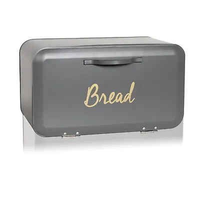 Open Front Grey Bread Bin Kitchen Loaf Storage Box Gold Font Lettering Bread Bin • £15.85