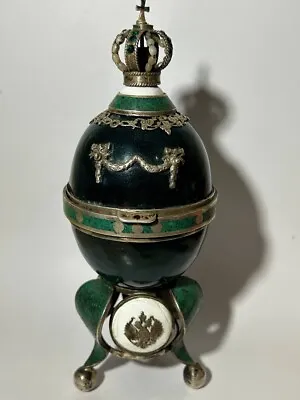 Antique Imperial FABERGE Silver & Enamel Easter Egg Desk Clock Nicholas II C1900 • $8999