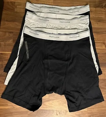 Vtg Fruit Of The Loom Boxer Brief Size Large Black Gray Super Soft 3 Pair • $31.50