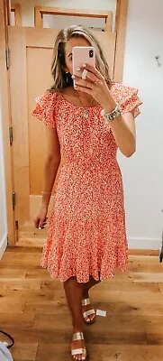 J Crew Midi Dress Sz 2 Orange Floral Ruffled Lined NWT Rtl $98 Boho Cottage Core • $31.45