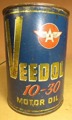 Vintage~ Full ~ Veedol 1 Quart Metal 10-30 Motor Oil Can~ Original! Rare Can! • $39.95
