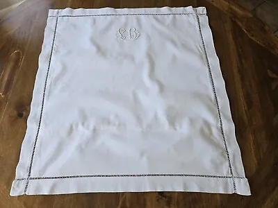 Antique French Linen Large Square Pillowcase Monogram LB • $50