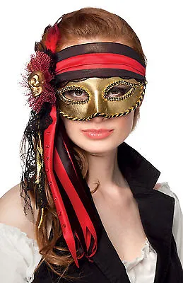 Venetian Masquerade Ball Mask Gold Pirate Ladies Deluxe Venice Eyemask New • £19.99