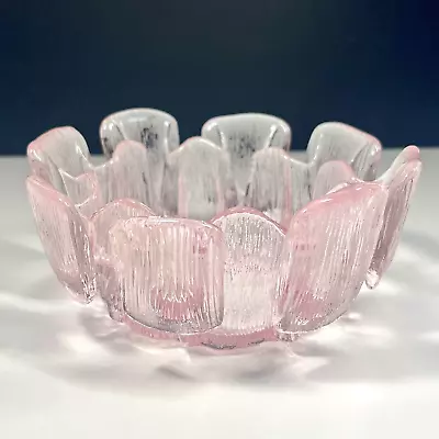 Vintage Viking Glass Pink Finnish Crown Ice 6  Candle Holder Original Label • $29.75