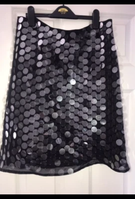 £7.99 • Buy Amaya Arzuaga Large Silver Sequin Black Party Skirt Eu 42 Approx Uk 14 Bnwot