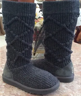 UGG Australia Argyle Classic Cardy Crochet Gray Sweater Boots Size 5 #5879 EUC • $67.99