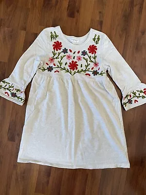 Girls Size Large 14 Mimi & Maggie Floral Embroidered Dress Tunicsweatshirt Beige • $19.99