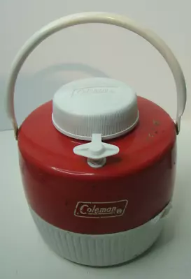 Vintage Coleman 1 Gallon Red/White Water Cooler/Jug Dispenser  W/cup & Lid USA • $16.52