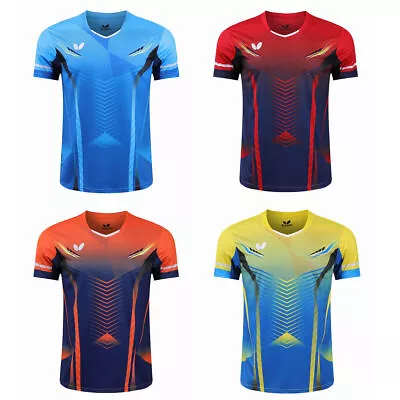 Men Short Sleeve Badminton T-Shirts Table Tennis Clothes Polyester Sport Tops UK • £17.99