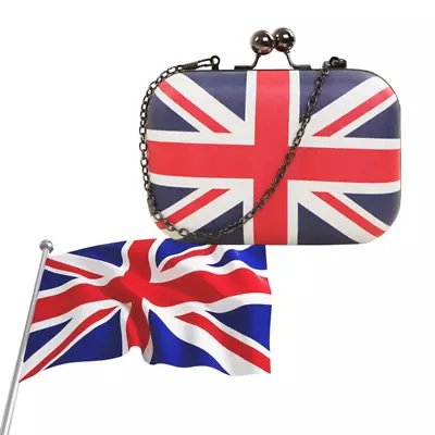 Union Jack Ladies Clutch Evening Bag Shoulder Box Chain Small Bag Sleek Corner • £12.20