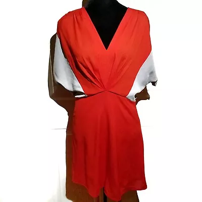 Modcloth C. Luce Gray & Orange V-Neck Pleated Dress Size Medium • $12