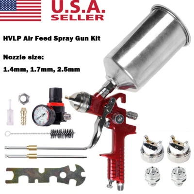 $33.99 • Buy 3 Nozzle HVLP Air Spray Gun Kit Auto Paint Car Primer Detail Basecoat Clearcoat