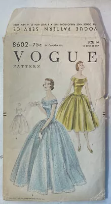 Vintage Vogue Pattern 50’s Sz 14 32 8602 Off Shoulder Full Skirt COMPLETE • $14.50