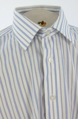 Calvin Klein Men Shirt Formal French Cuff White Blue Striped Business 16.5 34/35 • £6.99