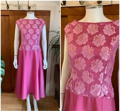 70s 80s Vintage Pink Sleeveless Midi Dress Uk 12 Wedding Evening Bridesmaid • £32