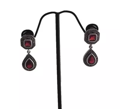 Sterling Silver Garnet Earrings - Garnet Earrings Vintage Style - FREE SHIPPING! • $33.95