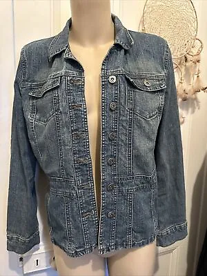 Sussan Blue Denim Jacket Size 14 With Dot Painting On Back • $20