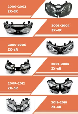 Assembly Front Headlight HeadLamp Fit For Kawasaki 2000-2018 ZX6R ZX600 ZX636  • $119