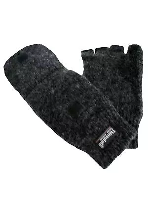 Mens Black Rag Wool Fingerless Convertible Gloves • $14.99