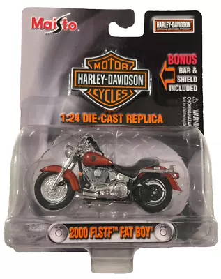 2002 Maisto Harley Davidson 1:24 Diecast Replica 2000 FLSTF Fat Boy Red/Orange • $14.99